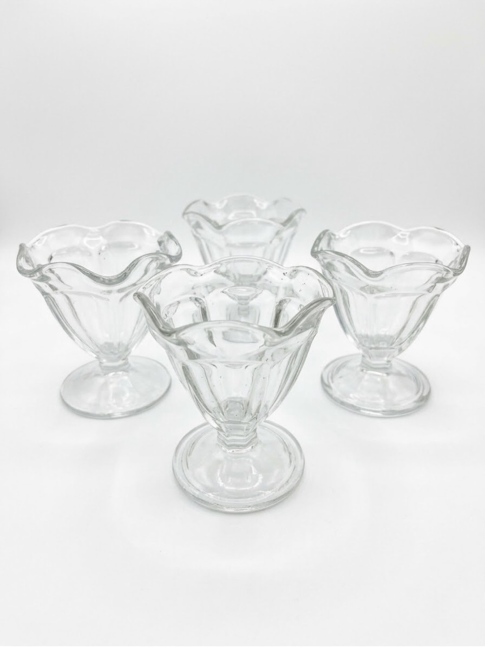 Vintage Ice Cream Sundae Parfait Glass Desert Cups Dish Heavy Tulip 4” Set Of 4